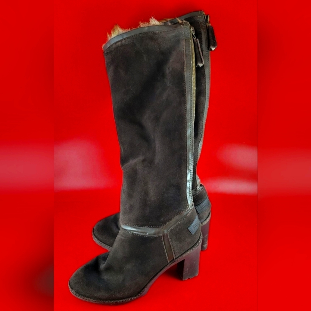 Juicy CoutureBrown Suede Lug Sole Shearling Fur 7m Boots/Booties